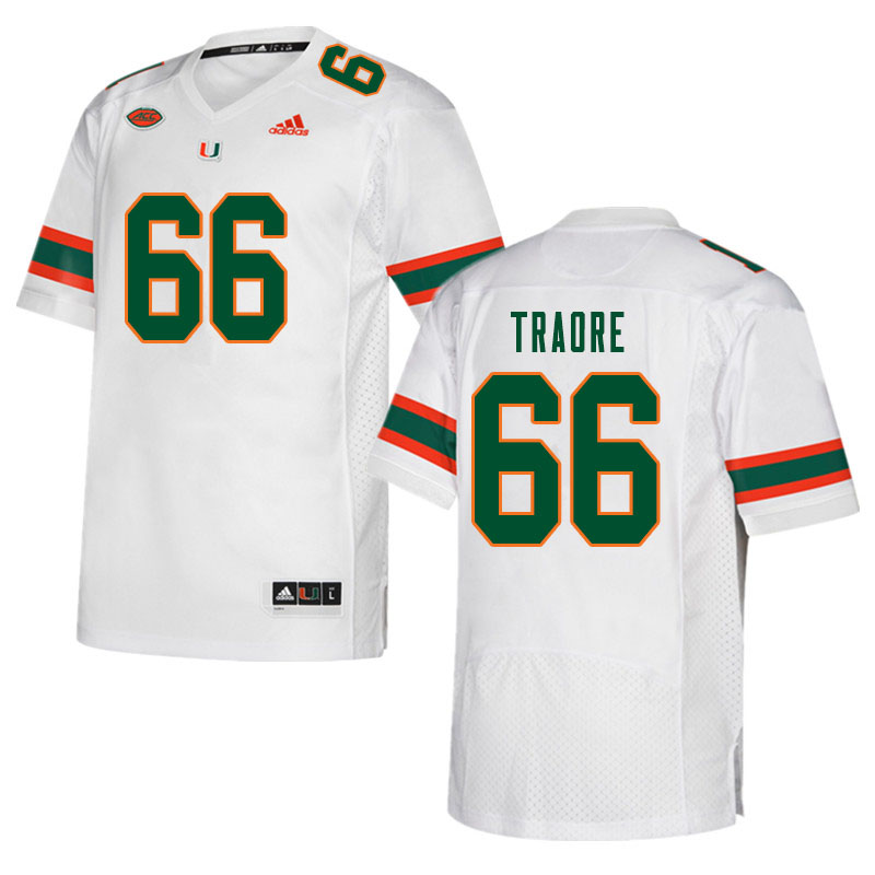 Men #66 Ousman Traore Miami Hurricanes College Football Jerseys Sale-White - Click Image to Close